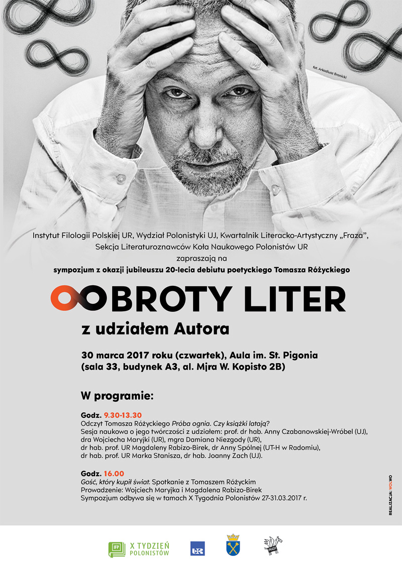 „Obroty liter”. Sympozjum poświęcone twórczości Tomasza Różyckiego w 20-lecie debiutu poetyckiego z udziałem Autora.