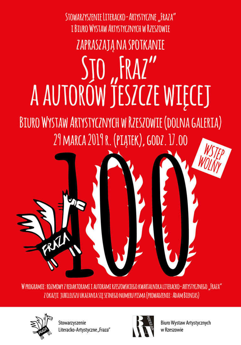 Spotkanie z redakcją i autorami „Frazy” w Biurze Wystaw Artystycznych w Rzeszowie z okazji wydania jubileuszowego, setnego numeru pisma (godzina 17.)