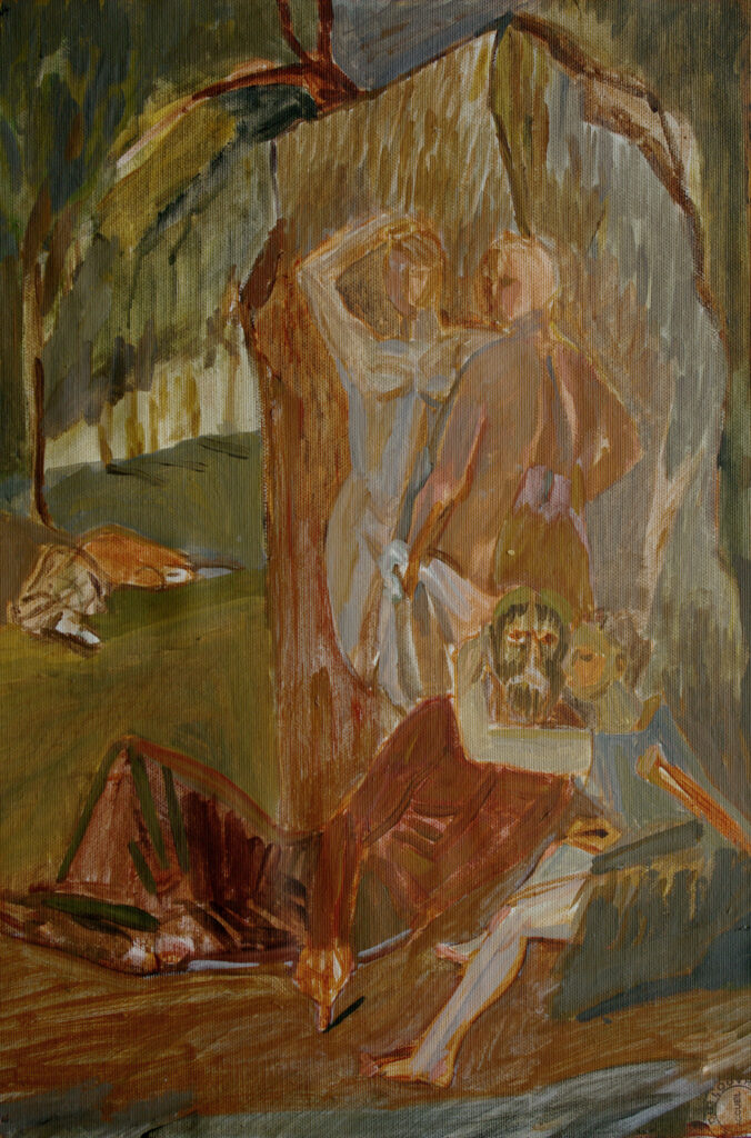 Joanna Stasiak, Interpretacja obrazu „Apollo zakochany w Dafne” II, 1998, akryl, płótno 51x36
