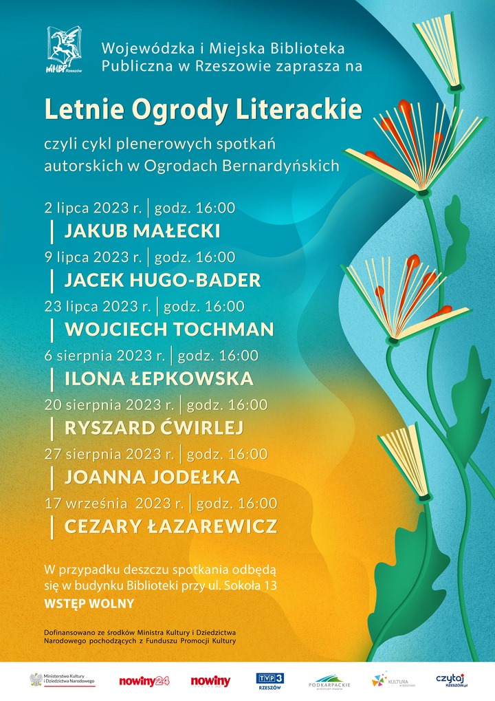 Letnie Ogrody Literackie, czyli cykl plenerowych spotkań autorskich w Ogrodach Bernardyńskich26 czerwca 2023 r.