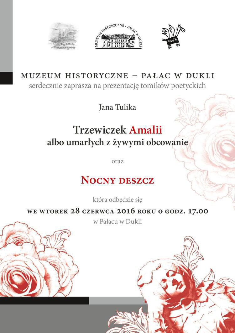 Promocja nowych tomików Jana Tulika w Pałacu w Dukli (wśród nich wydanego przez Stowarzyszenie Literacko-Artystyczne „Fraza” poematu Trzewiczek Amalii…)