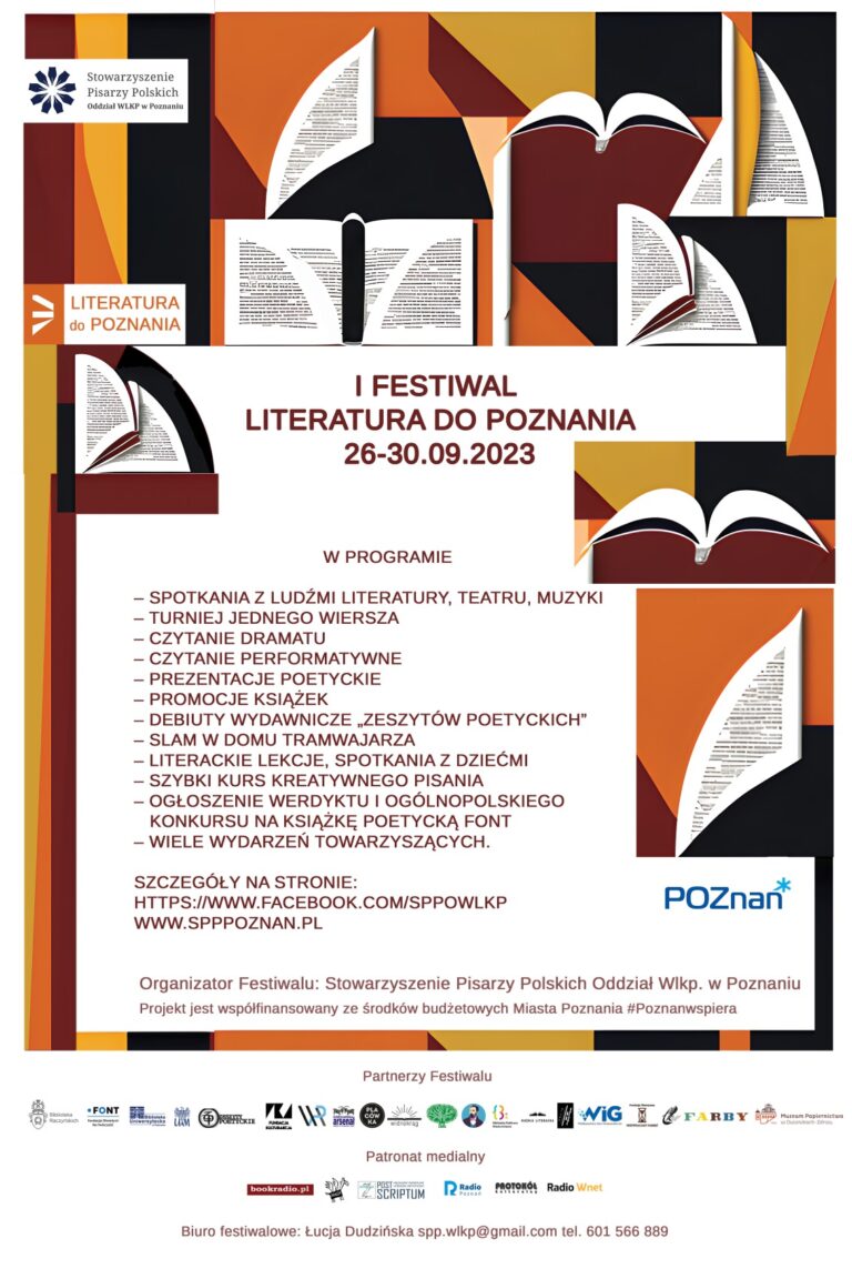 I Ogólnopolski Konkurs na Książkę Poetycką FONT w ramach I Festiwalu Literackiego Literatura do Poznania (26–30 wrzesień 2023) 18 września 2023 r.