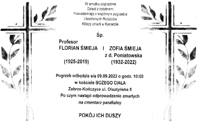 Pożegnanie Profesora Floriana Śmiei i jego żony Zofii 9 września 2023 r.