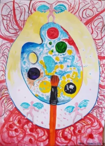 AUREOLA PALETY, akryl/papier 30x40, 2025