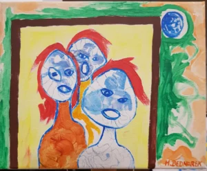 PRZYJACIELE, akryl/papier 50x40, 2024