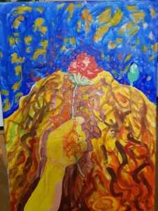 RĘKA Z RÓŻĄ, olej/płótno 70x50, 2023